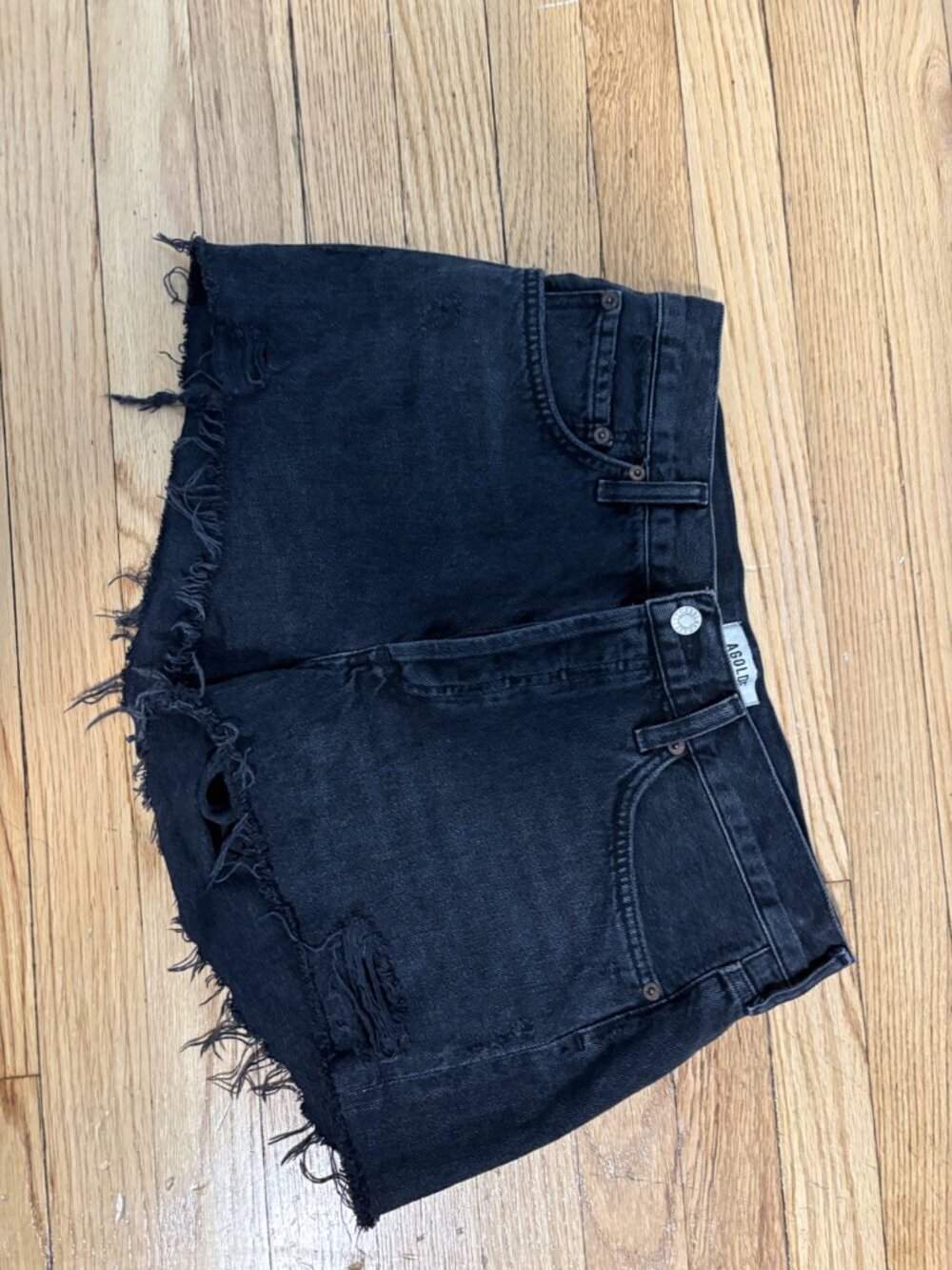 AGOLDE Parker Vintage Cut Off Shorts Washed Black Distressed Denim 28